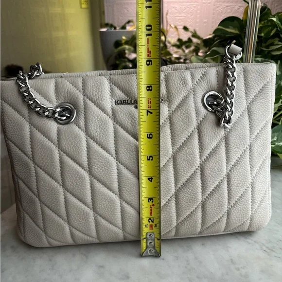 Karl Lagerfeld Chevron Quilted Shoulder Bag - Cream/Gray - Picture 6 of 8